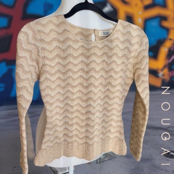 91 100% Wool Women's Tan Chevron Sweater - Picture 2 of 7